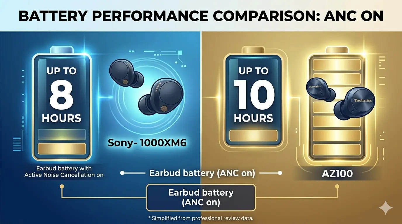 Sony WF-1000XM6 vs technics az 100 battery life